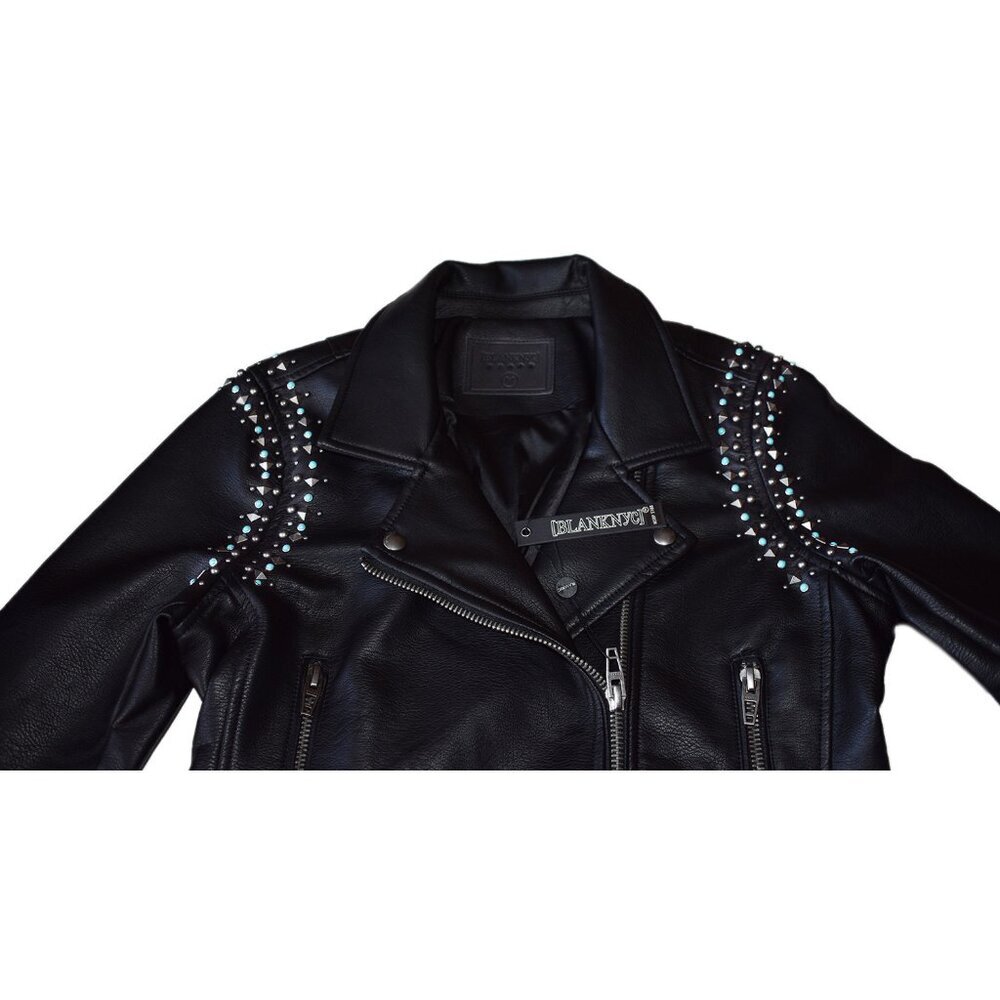 BLANK NYC Women’s Moto Jacket Vegan Leather Heavy Metal Cropped Top Size M - Picture 6 of 8